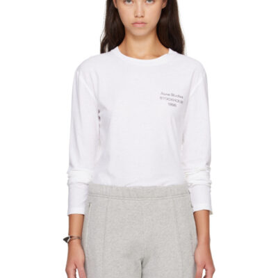 Acne Studios White Distressed Logo Long Sleeve T-shirt