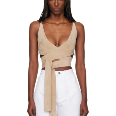 Alaïa Beige Criss Cross Suede Top
