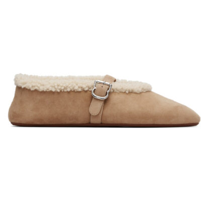 Alaïa Beige Merino Shearling Ballerina Flats