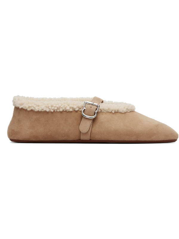 Alaïa Beige Merino Shearling Ballerina Flats