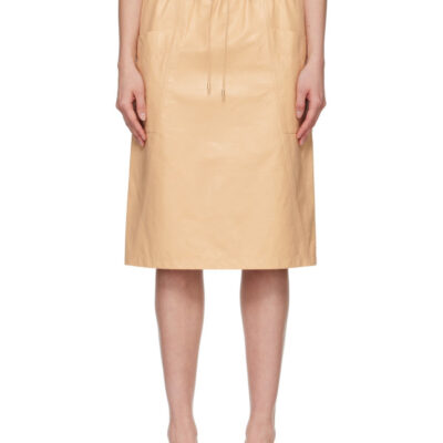 Alaïa Beige Pencil Calfskin Midi Skirt