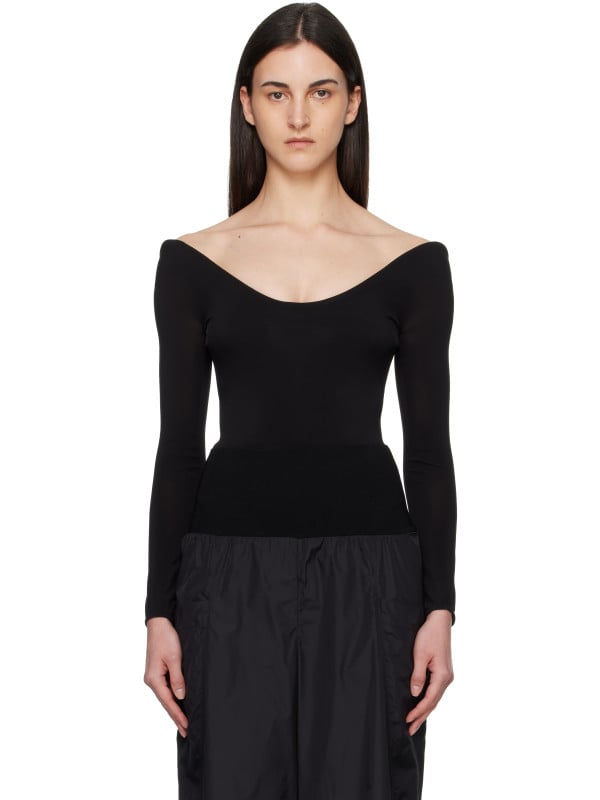 Alaïa Black Curved Soft Jersey Bodysuit