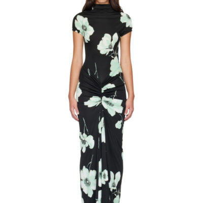 Alaïa Black Draped Printed Maxi Dress