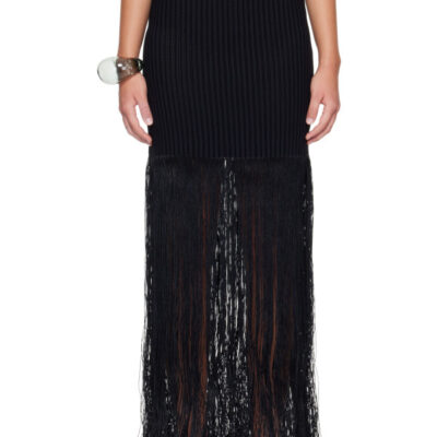 Alaïa Black Fringed Tube Maxi Skirt