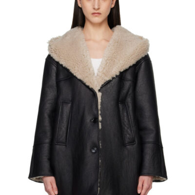 Alaïa Black Hooded Shearling Parka Jacket