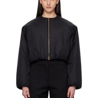Alaïa Black Nylon Pleated Bomber Jacket