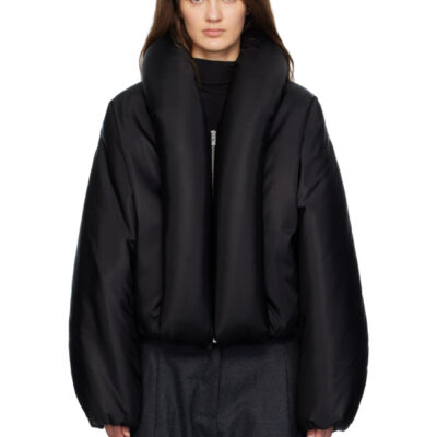 Alaïa Black Taffeta Padded Bomber Jacket