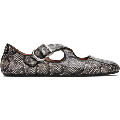 Alaïa Black & White Criss Cross Snake Ballerina Flats