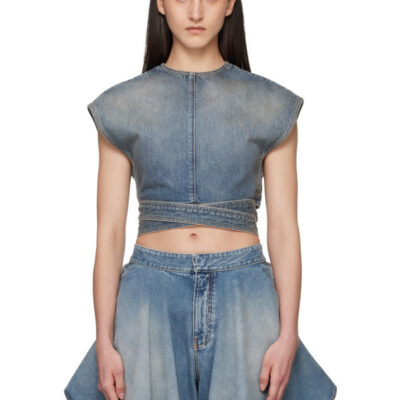 Alaïa Blue Belted Denim Blouse