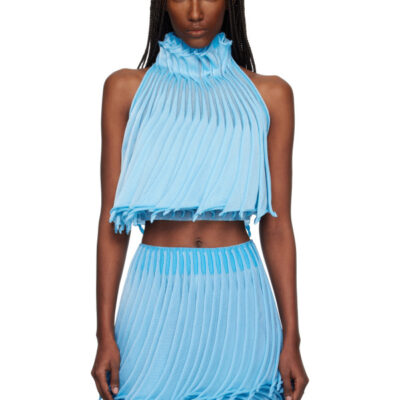 Alaïa Blue Cups Nylon Knit Tapered Top
