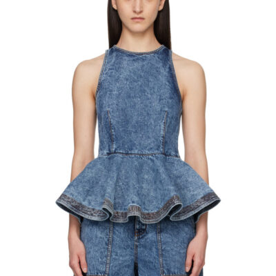 Alaïa Blue Peplum Denim Top