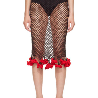 Alaïa Brown Floral Crochet Midi Skirt