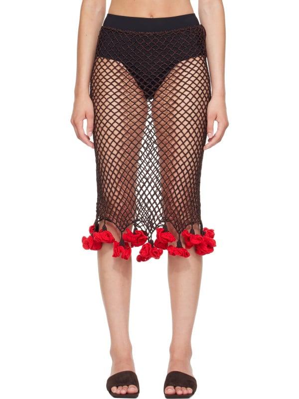 Alaïa Brown Floral Crochet Midi Skirt