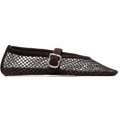 Alaïa Brown Strass Fishnet Ballerina Flats