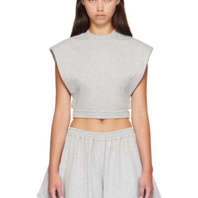 Alaïa Gray Fleece Jersey Crop Top