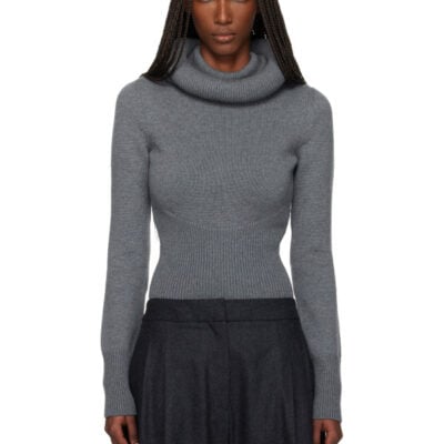 Alaïa Gray Sculptural Hood Ribbed Knit Turtleneck