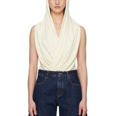 Alaïa Off-White Hooded Viscose Bodysuit