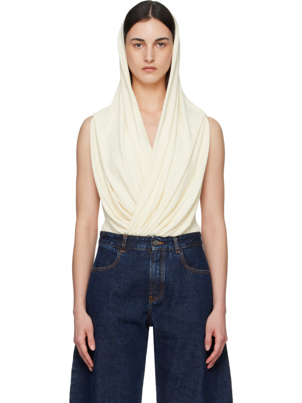 Alaïa Off-White Hooded Viscose Bodysuit