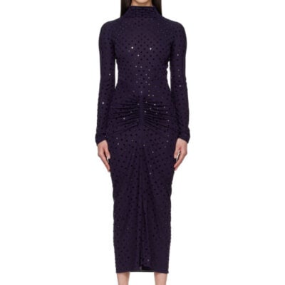 Alaïa Purple Draped Fluid Strass Jersey Maxi Dress