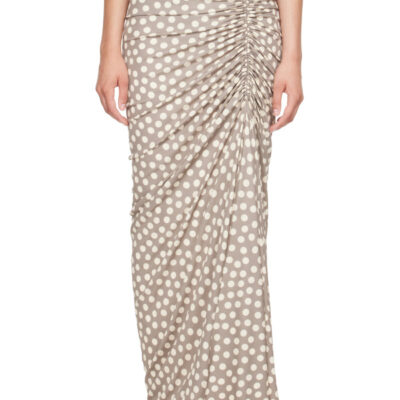 Alaïa Taupe Polka Dots Gathered Maxi Skirt