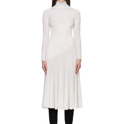 Alaïa White Twisted Fine Wool Midi Dress