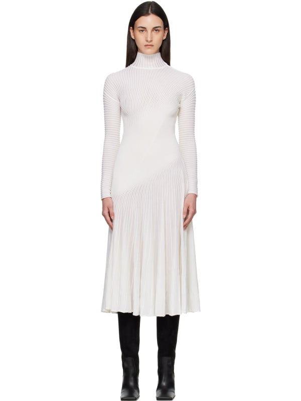Alaïa White Twisted Fine Wool Midi Dress