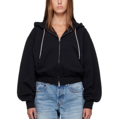 Alexander Wang Black Rhinestone Drawcord Zip-Up Hoodie