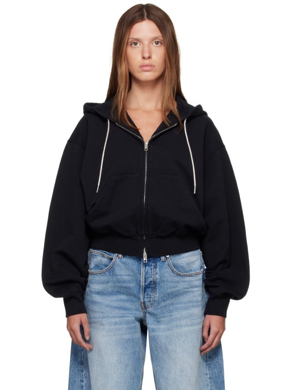 Alexander Wang Black Rhinestone Drawcord Zip-Up Hoodie