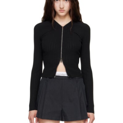 Alexander Wang Black V-Neck Pointelle Cardigan