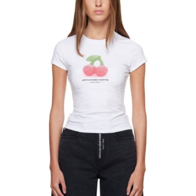 Alexander Wang White Cherry Graphic Fitted Ringer T-shirt