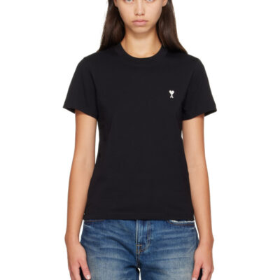 AMI Paris Black Cotton Ami de Coeur T-shirt