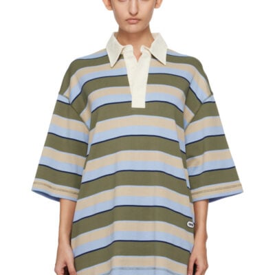 AMI Paris Multicolor Striped Cotton 'Ami Patch' Polo