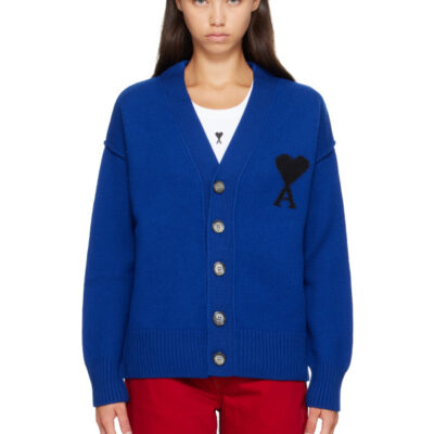 AMI Paris Navy Wool Ami de Coeur Cardigan