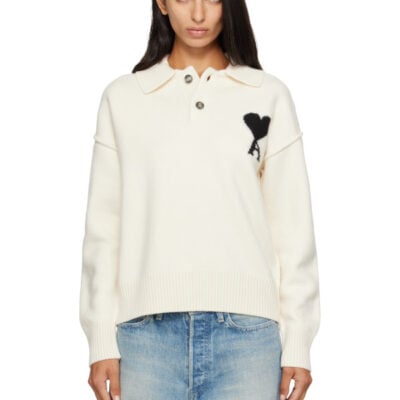 AMI Paris Off-White Ami de Coeur Wool Polo