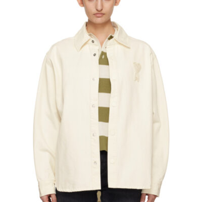 AMI Paris Off-White Cotton Knitted 'Ami de Coeur' Overshirt