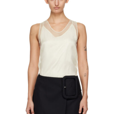AMI Paris Off-White Sheer Silk Tank Top