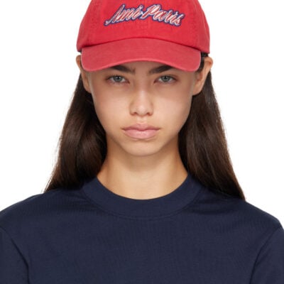 AMI Paris Red Cotton 'AMI Paris' Embroidery Cap