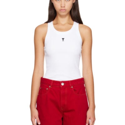 AMI Paris White Cotton Ami De Coeur Tank Top