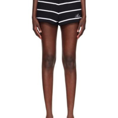 Amiri Black & White Script Stripe Sweat Shorts