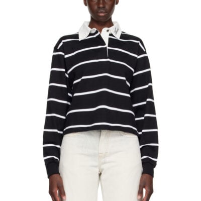 Amiri Black & White Striped Long Sleeve Polo