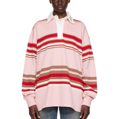 Amiri Pink & Red Striped Oversized Long Sleeve Polo