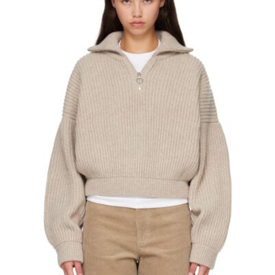 Anddaughter Beige Rowan Rib Half Zip Sweater