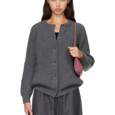 Anddaughter Gray Rowan Rib Crewneck Cardigan