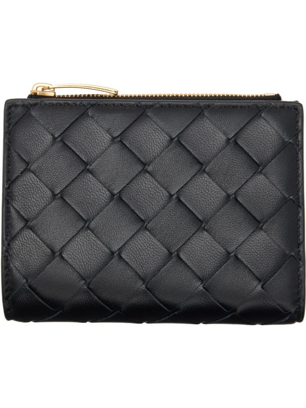 Bottega Veneta Black Intrecciato Small Bi-Fold Wallet