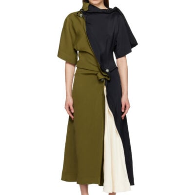 Bottega Veneta Black & Khaki Fluid Viscose Piercing Maxi Dress