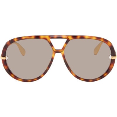 Bottega Veneta Brown & Gold Classic Aviator Sunglasses