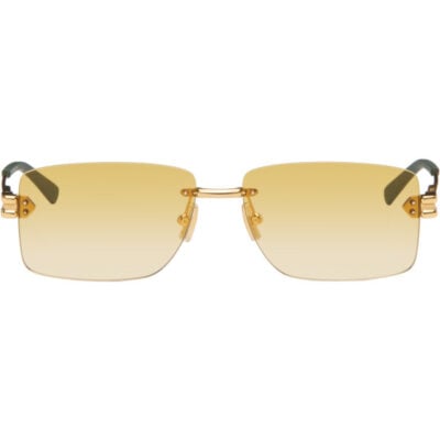 Bottega Veneta Gold Lock Rectangular Sunglasses