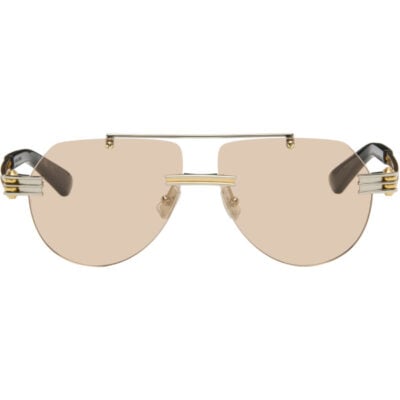 Bottega Veneta Gold Metal Pilot Navigator Sunglasses