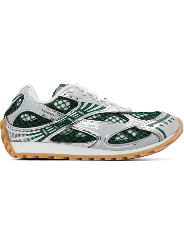 Bottega Veneta Silver & Green Orbit Sneakers