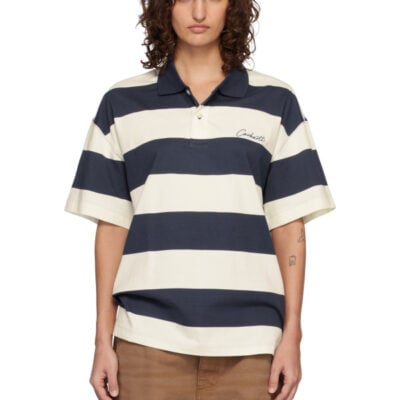 Carhartt WIP White & Blue Short Sleeve Delray Stripe Polo